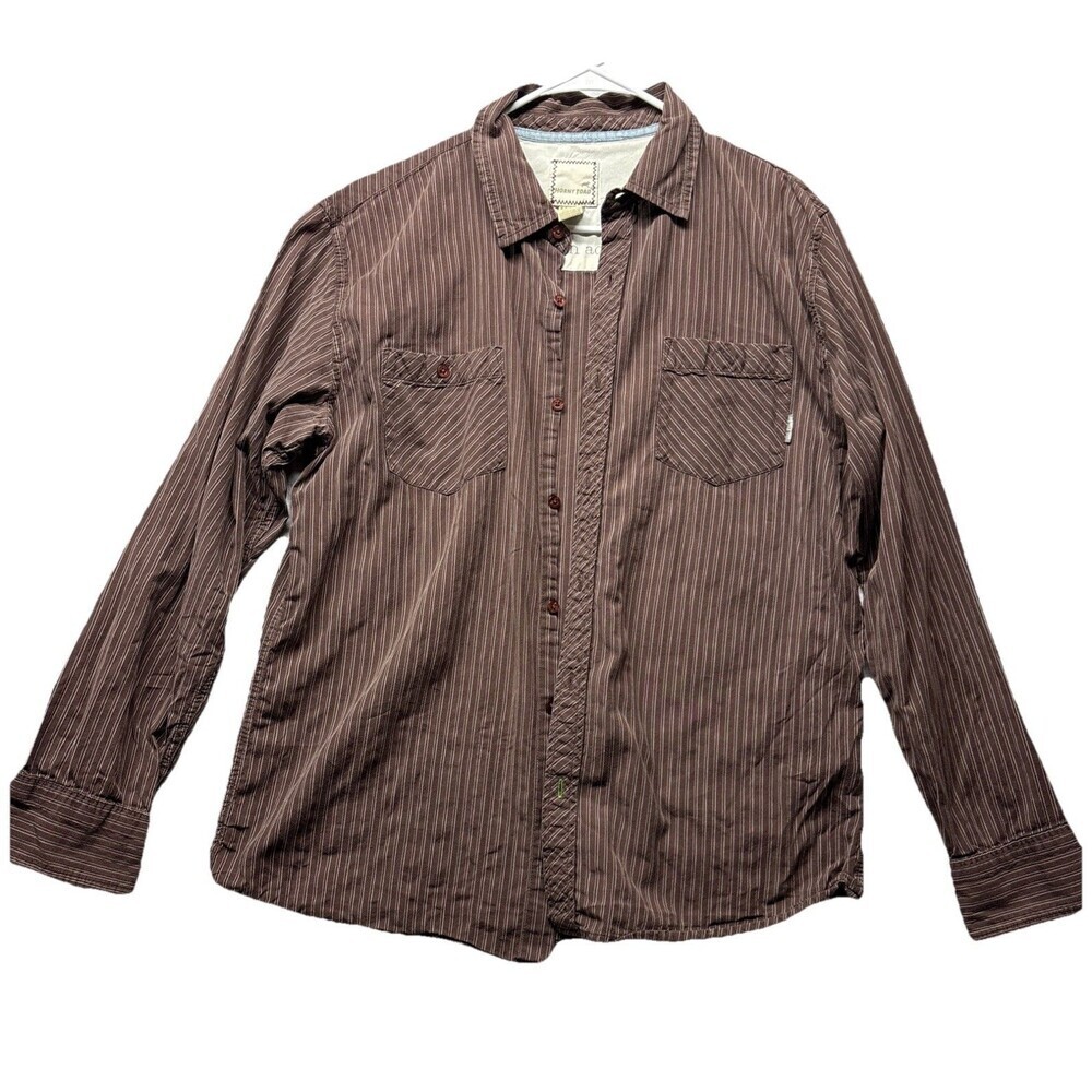 Horny Toad Organic Cotton Shirt Button Down Collared Mens XL Brown Stripe